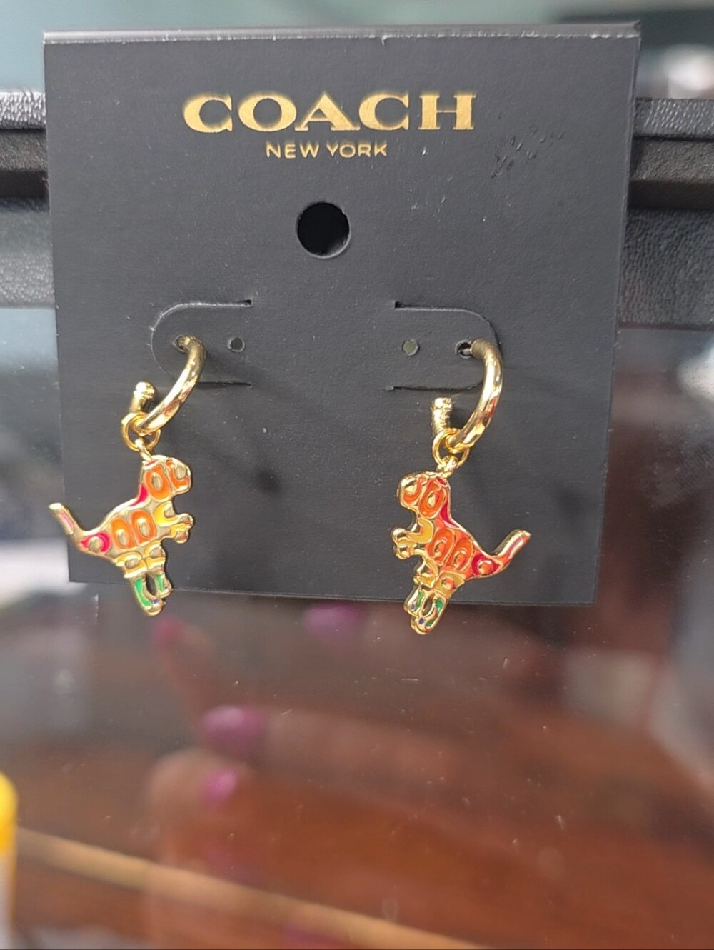 Coach Gold-Tone Hoop Earrings with Multicolor Dinosaur Charms